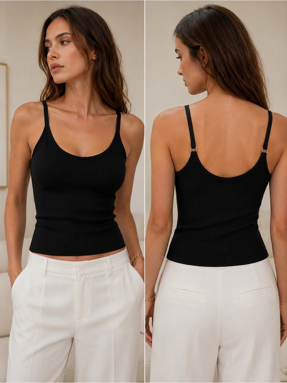 A.L.C. Black Structured Knit Tank Top Ring Strap Minimalist Luxury Size Small